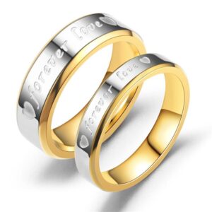 Love Forever Beveled Gold Parringar – Unika Evighetsringar för honom & henne – Graverade löftesband för förälskade par