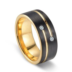 Guld diamant-dubbad dominerande ring – elegant svart slitsad noble Statement Piece för kvinnor