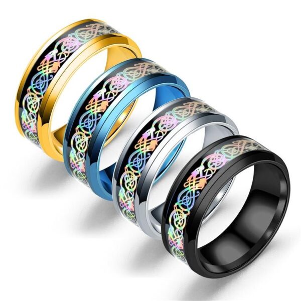 Färgglad Glare Dragon Pattern Ring | Fashion Smycken Statement Piece för unisex