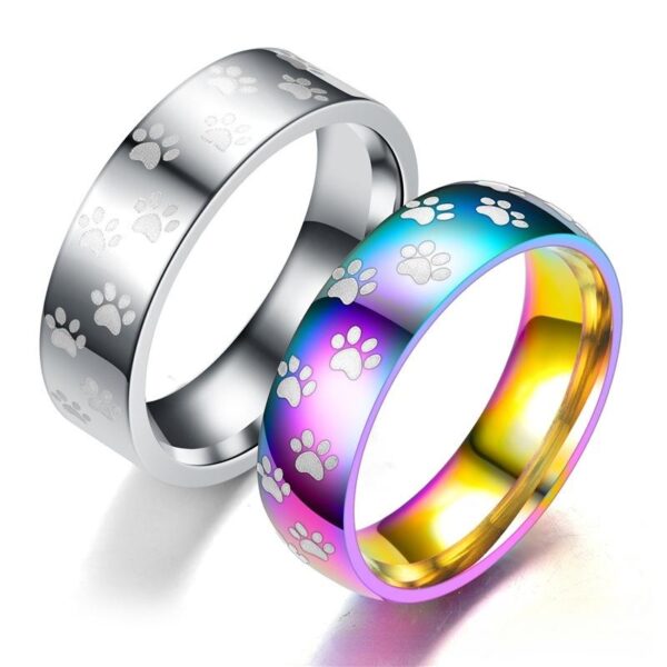 Rainbow Par Footprint Ring Fyra klor Silver Björntryck Förlovningsbröllopsring med färgglad accent