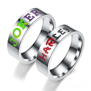 Joker & Harley Quinn Emalj Dubbade Par Ring Set – DC Comics Inspirerad present till Batman Fans och Par – Okrossbara smycken för honom och henne