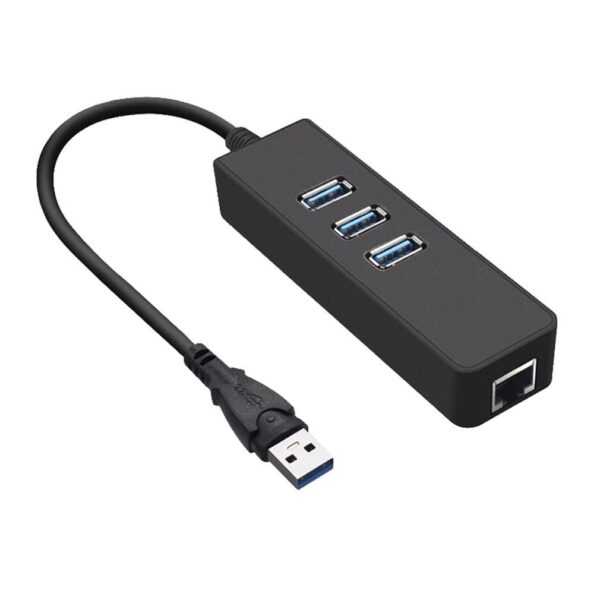 USB3 A ha, Gigabit RJ45 nätverksadapter, 3x USB3 ho, svart