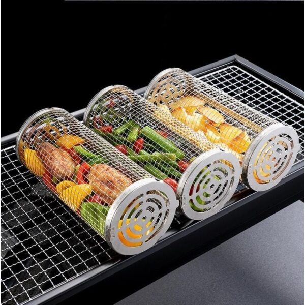 2-Pack grill grillkorg cylinder rullande i rostfritt