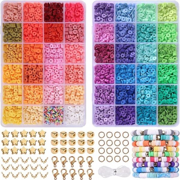 Runda polymerlerpärlor DIY platta Lerpärlor set för smyckestillverkning göra armband 4800st