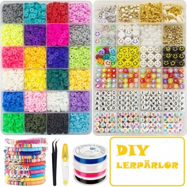 Platta Lerpärlor set runda polymerlerpärlor för diy smyckestillverkning armband små pärlor 4800st